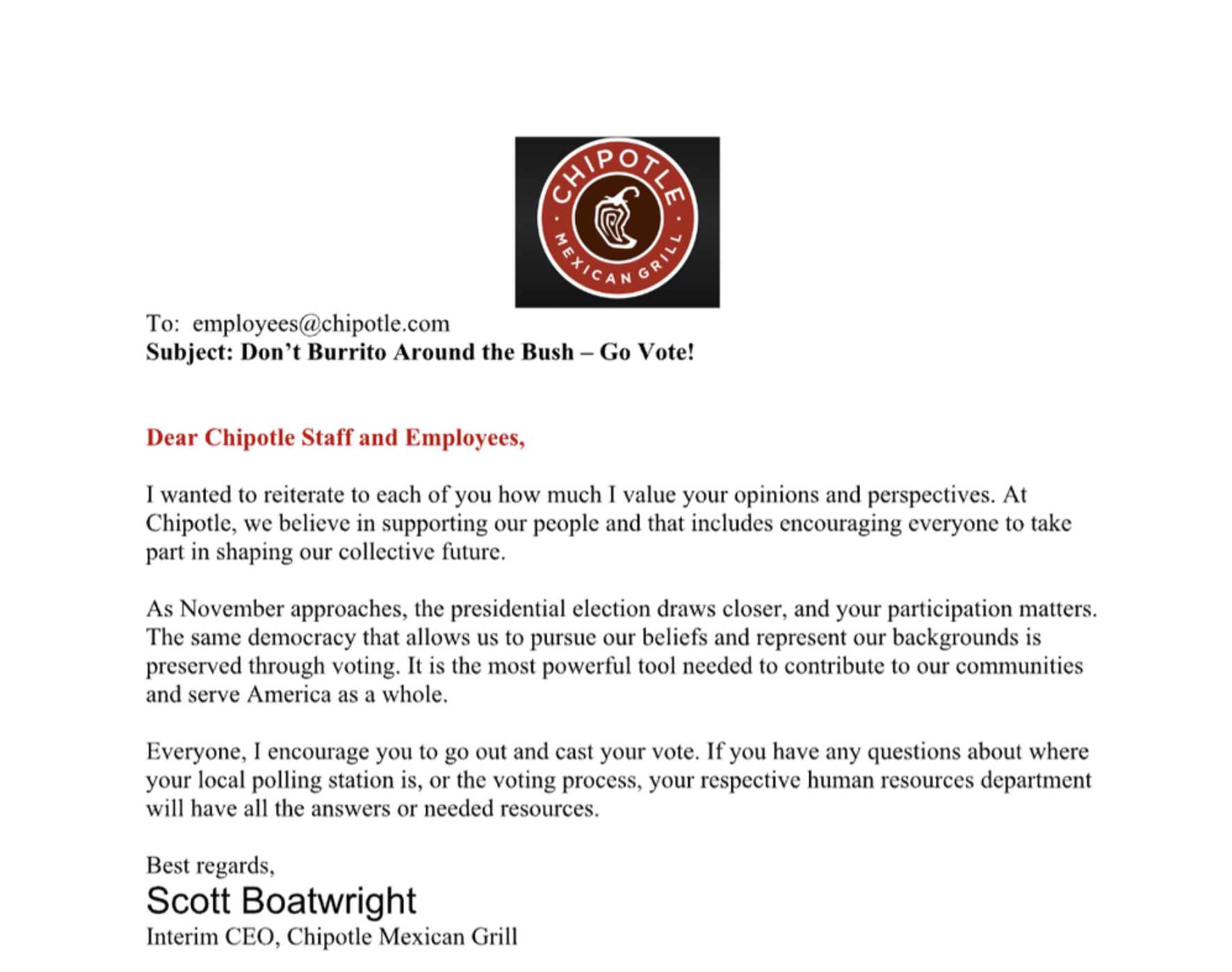 Internal Executive Messaging Sample