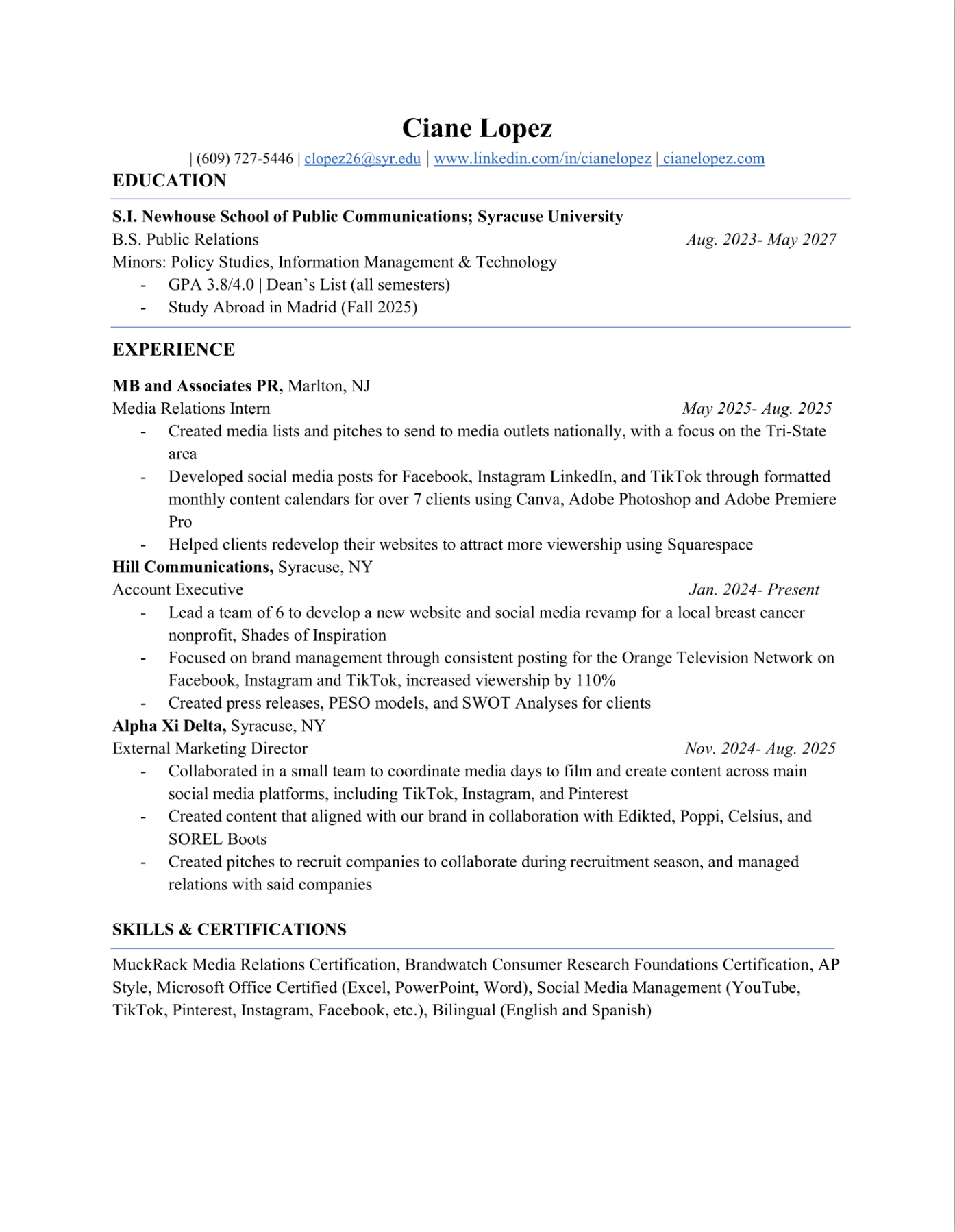 Resume of Ciane Lopez
